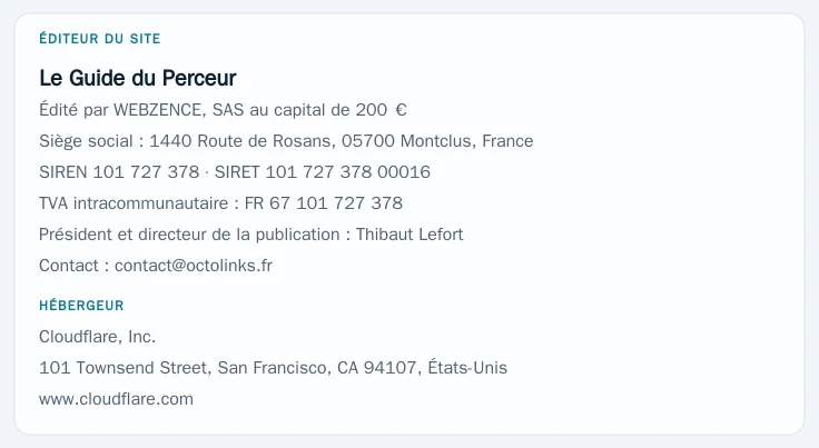 Coordonnées légales de l&rsquo;éditeur et de l&rsquo;hébergeur du site